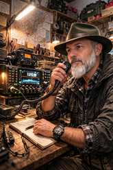 Radio CB portatile impostata sul canale 18 in ambiente outdoor