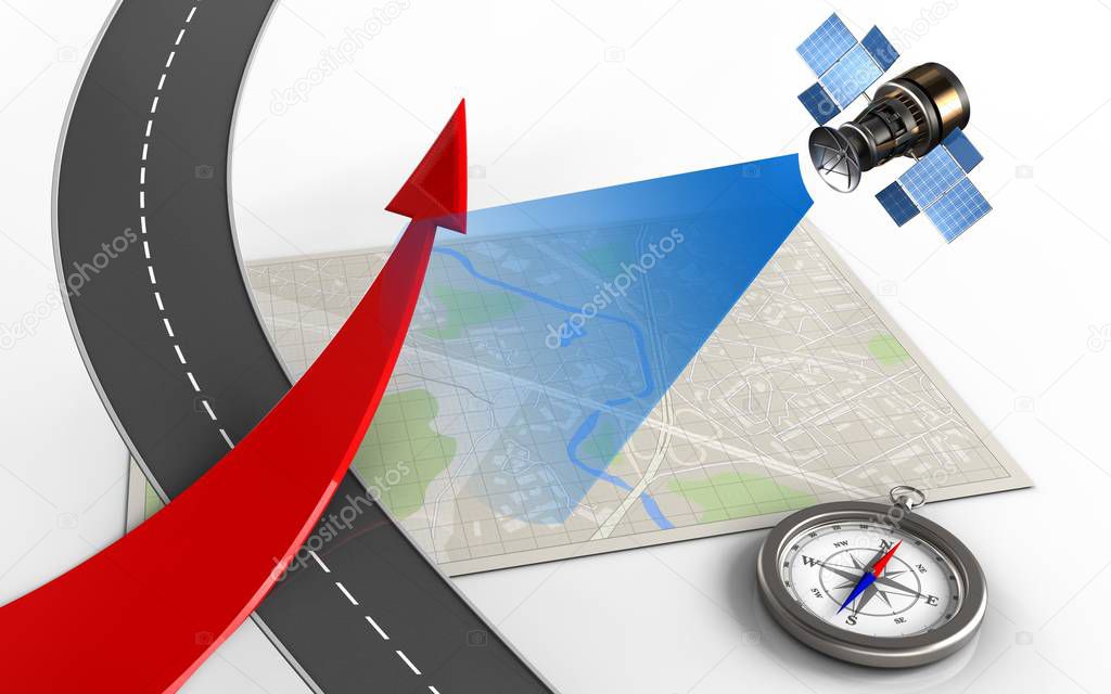 Bussola su mappa topografica in ambiente outdoor